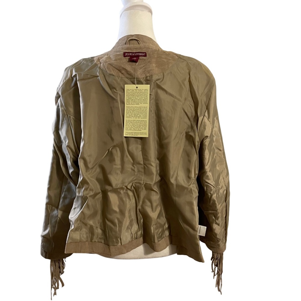VINTAGE NWT JESSICA LONDON Suede Fringe Waterfall Jacket Tan Plus Size Y2K Boho - Picture 9 of 13